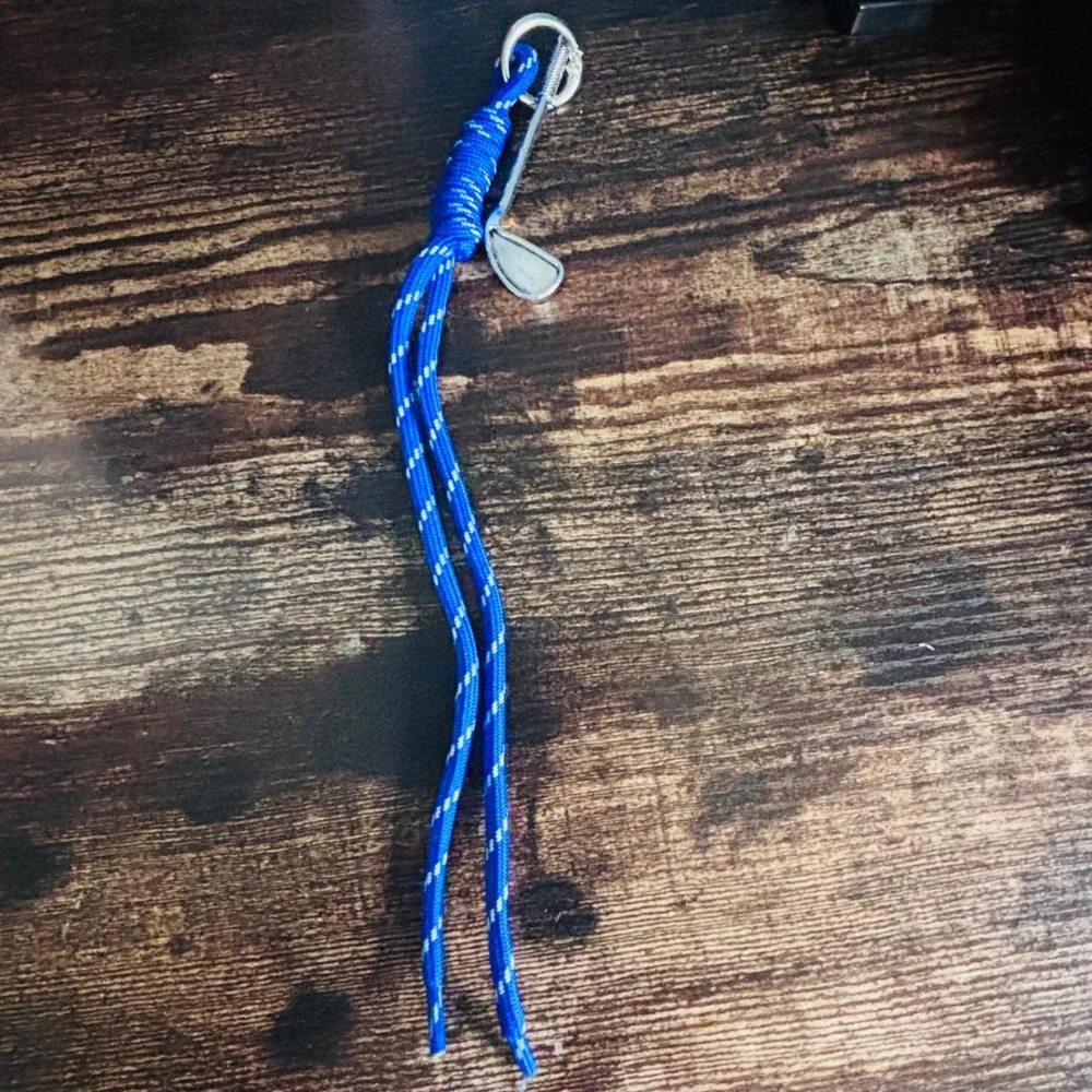 Blue Paracord Golf Club Charm Lanyard Keychain Bag Accessory Silver Tone Iron